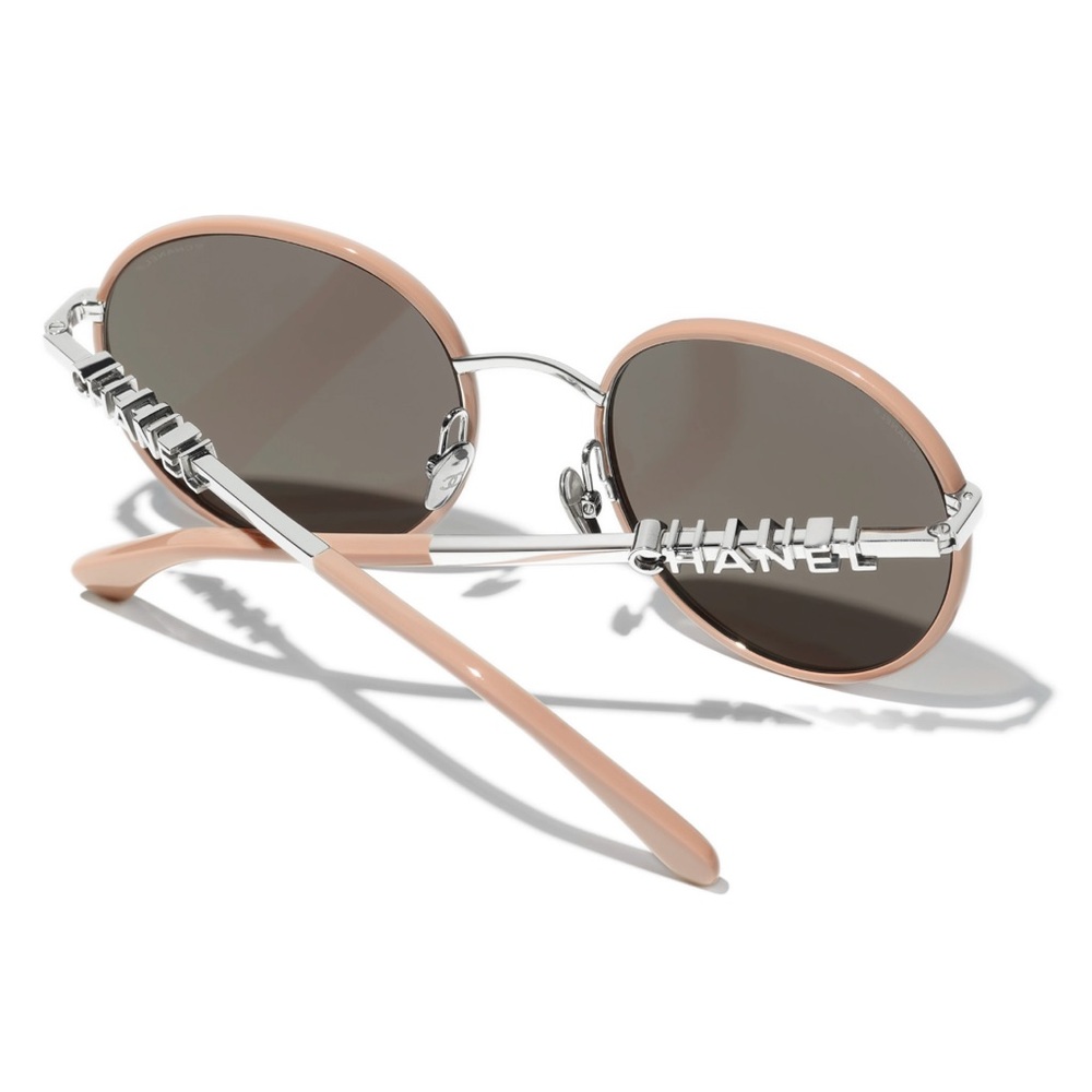 Chanel Tan Round Sunglasses with Metal Frame